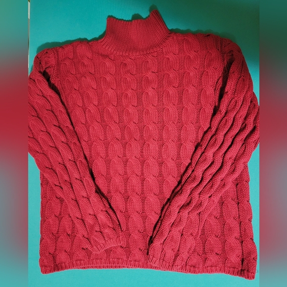 Vintage LL Bean Cable Knit Mock Neck Women’s Sweater Size L 100% Cotton - Picture 3 of 9